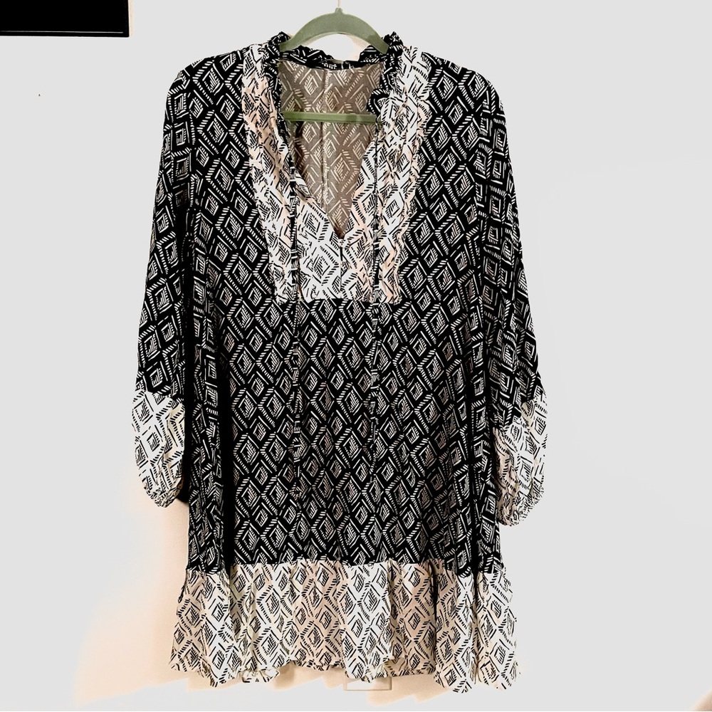 Zara Patchwork Geo Contrast Print Bohemian Mini Dress Size M NWT - Picture 5 of 16